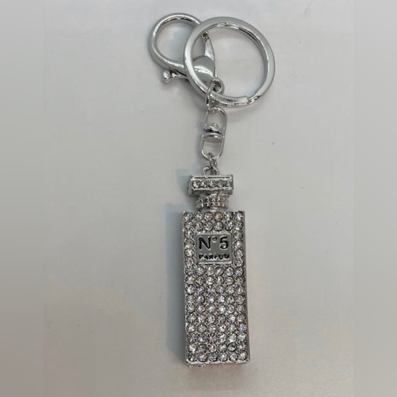 Perfume No# 5 Silver Tone Rhinestone Keychain/ bag charm - Picture 2 of 2